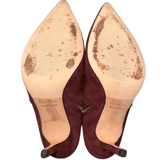 BODEN ALEXA SUEDE V CUT ZIP STILETTO HEEL BOOTIES BURGUNDY LUXURY SZ 6.5  EU 37 - Picture 6 of 8